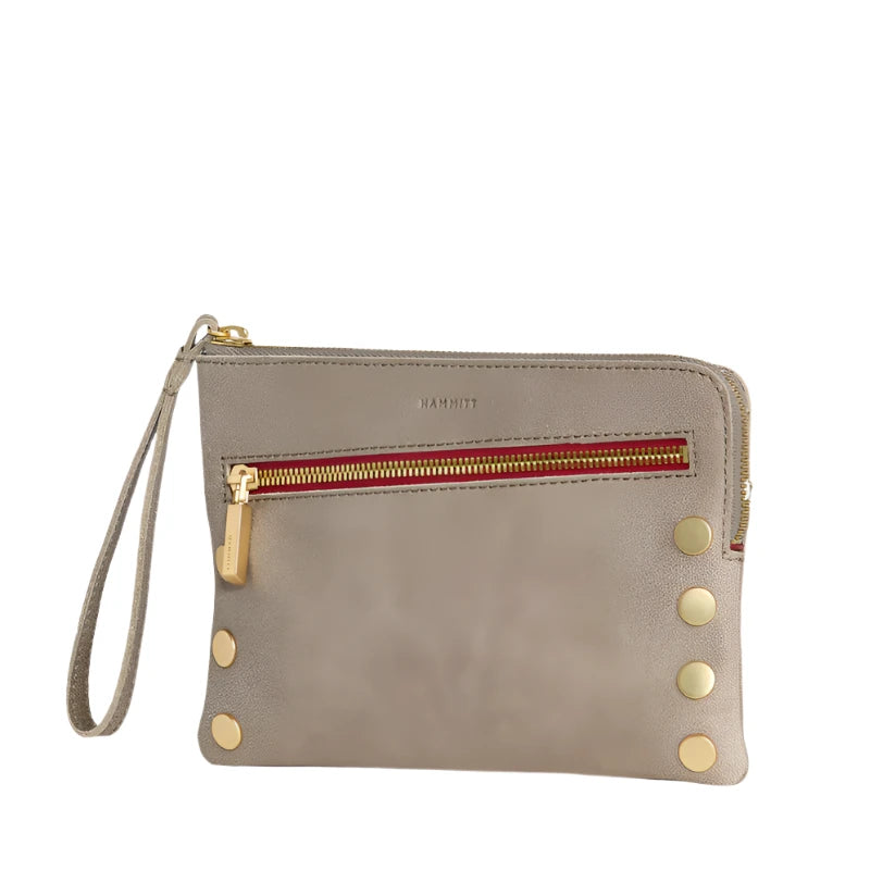 NASH SML Crossbody Clutch Wristlet in Pewter/Gold with Red Zip