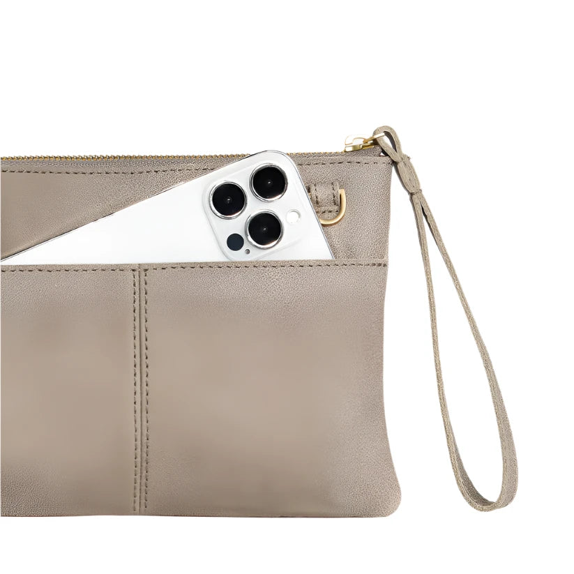 NASH SML Crossbody Clutch Wristlet in Pewter/Gold with Red Zip