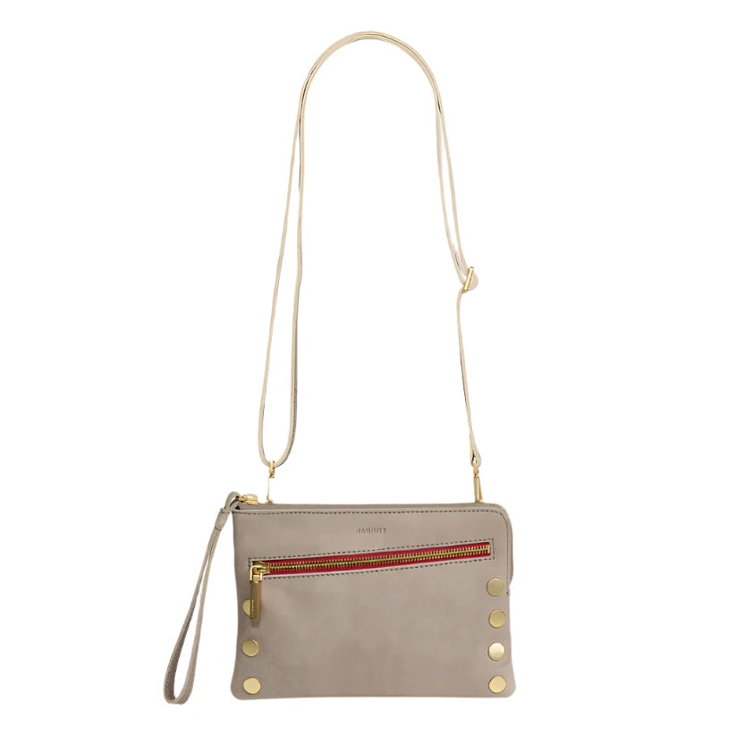 NASH SML Crossbody Clutch Wristlet in Pewter/Gold with Red Zip