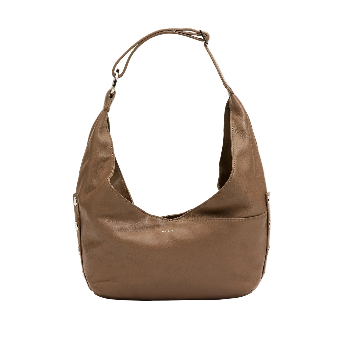 Brown leather handbag on a white background
