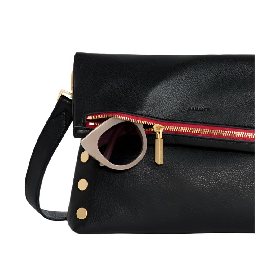 VIP LRG Handbag in Black/Gold with Red Zip