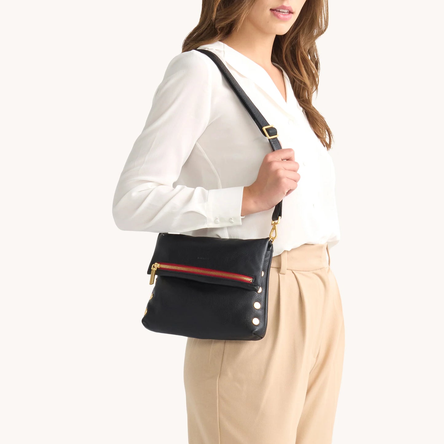 VIP Med Handbag in Black/Gold with Red Zip
