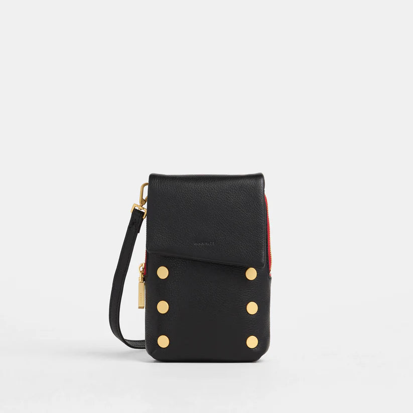 VIP Mobile Crossbody in Black/Gold with Red Zip