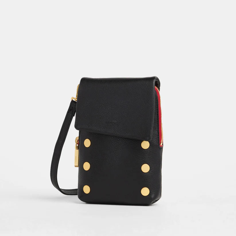 VIP Mobile Crossbody in Black/Gold with Red Zip