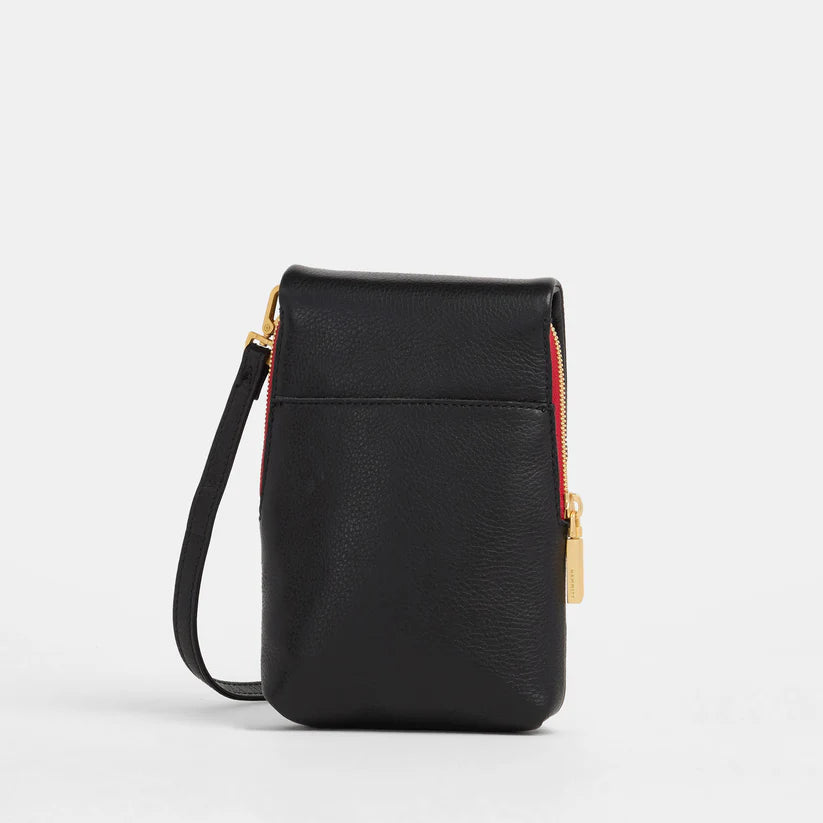 VIP Mobile Crossbody in Black/Gold with Red Zip