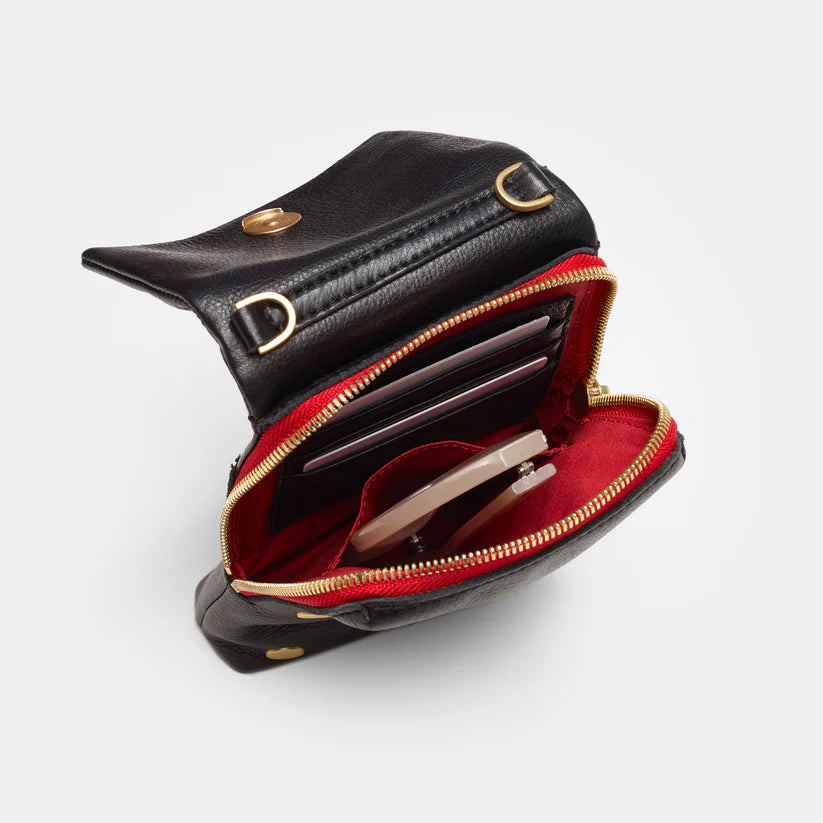 VIP Mobile Crossbody in Black/Gold with Red Zip