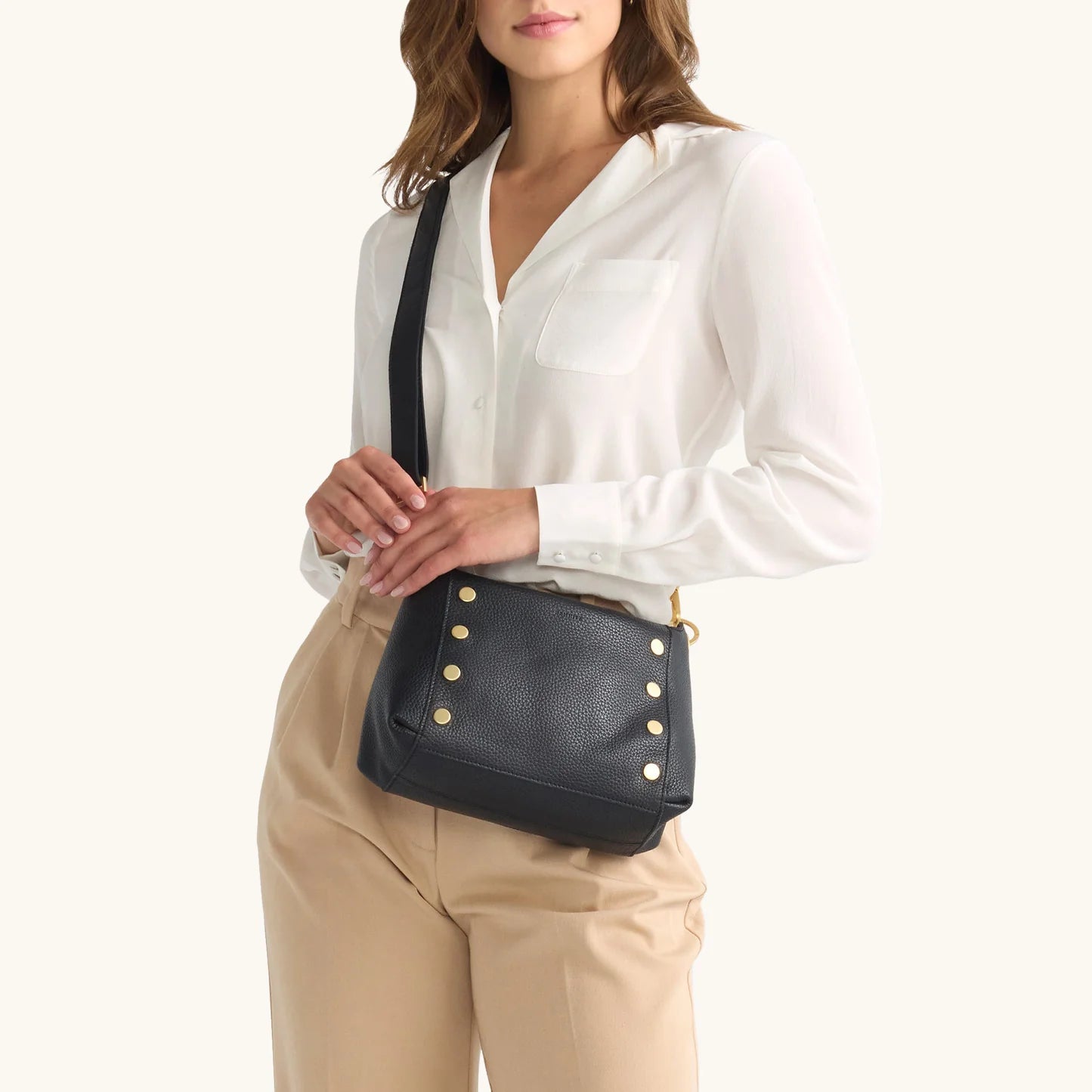 Bryant Med Handbag in Black/ Brushed gold with Red Zip