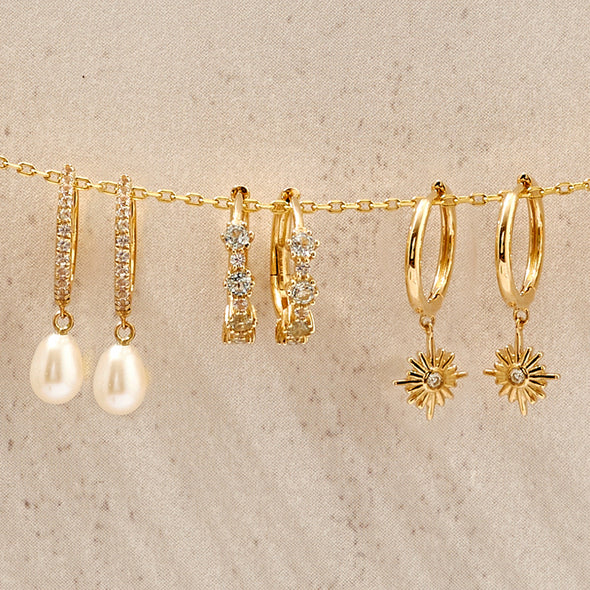 14kt Gold White Sapphire and Blue Topaz Huggie Hoop Earrings