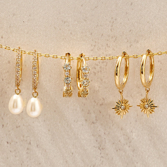 14kt Gold White Sapphire and Blue Topaz Huggie Hoop Earrings