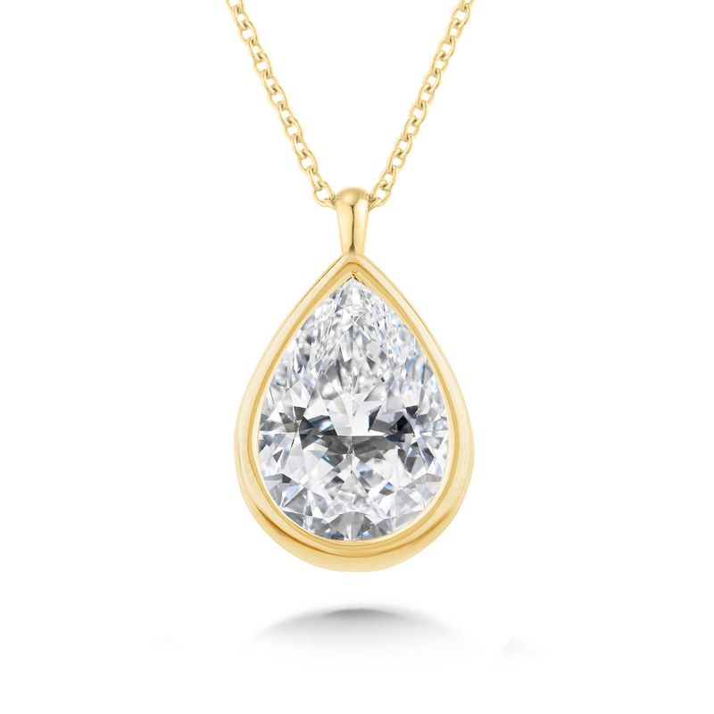1.54ct Bezel Set Pear Lab-Diamond Solitaire Pendant Necklace in 14KY