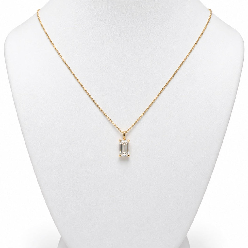 1.00ct Emerald Cut Lab-Grown Diamond Necklace in 14K Yellow Gold