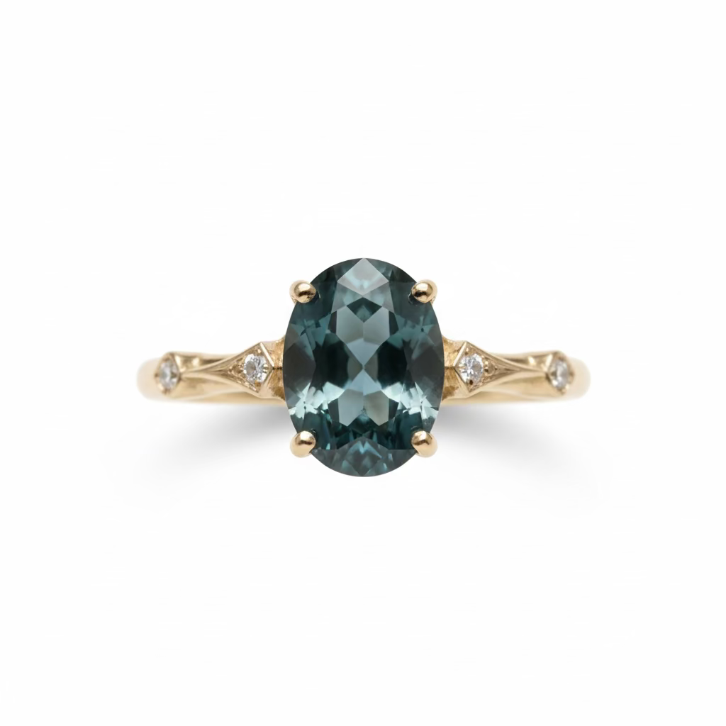 Ring on a white stand with a blurred background