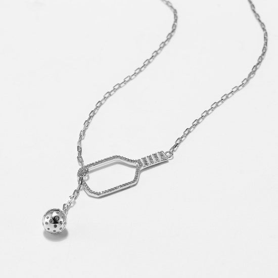 Pickleball Lariat PLUS Silver Paddle & Ball Necklace