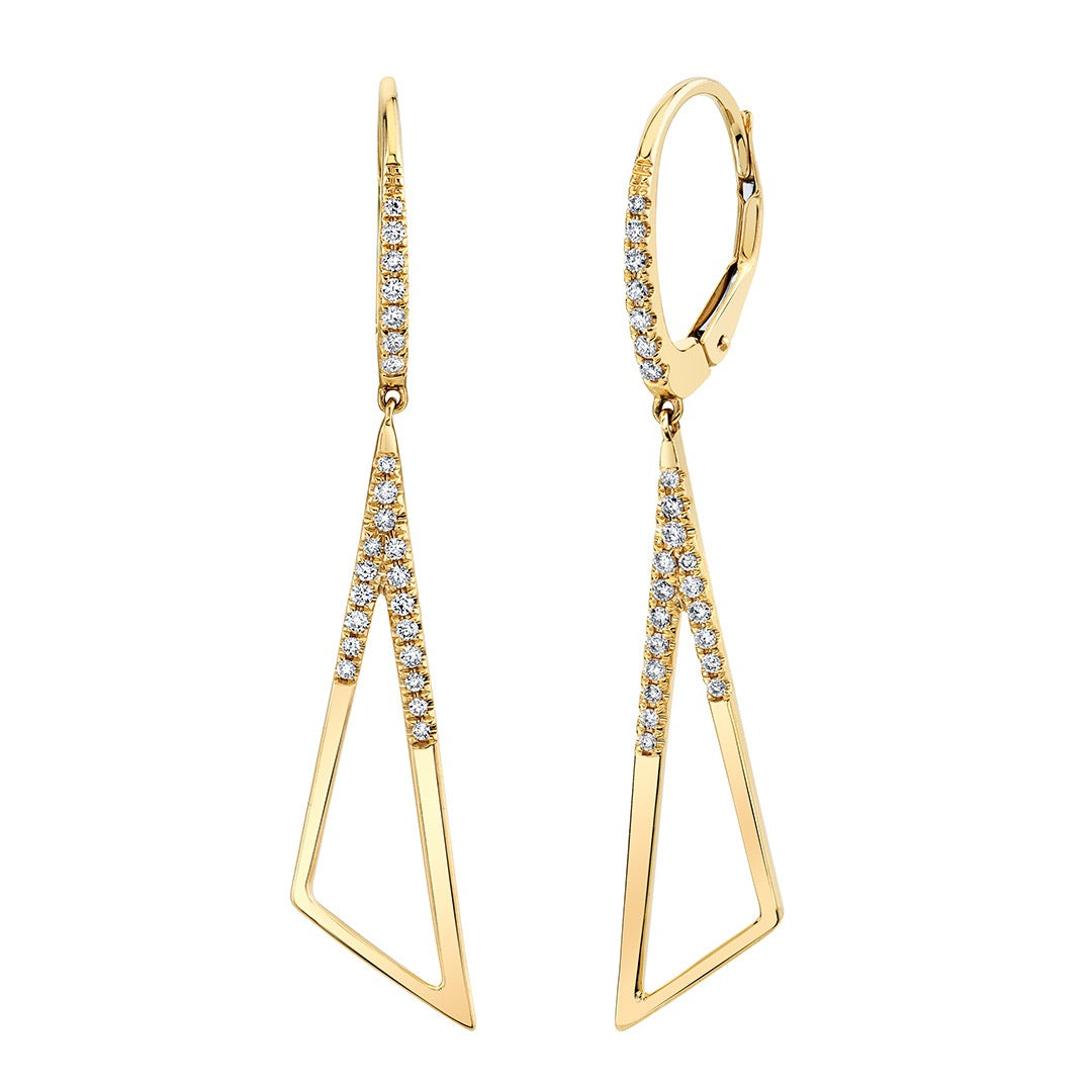 Triangular Dangle Earrings w/ Diamonds in 14KY