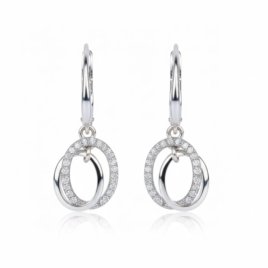 Diamond Loop Dangle Earrings in 14KW