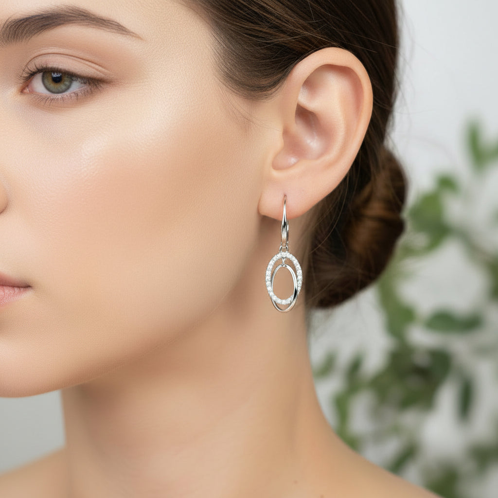 Diamond Loop Dangle Earrings in 14KW