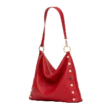 Red handbag with gold accents on a white background