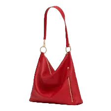 Red handbag with gold accents on a white background