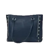 Navy blue handbag with studded details on a white background