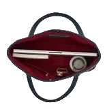 Red handbag with a visible brand logo on a white background