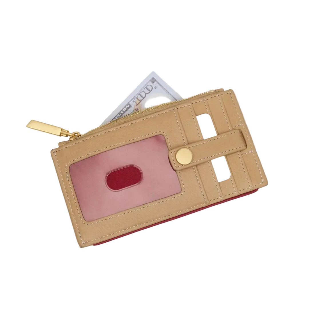 Beige wallet with  cardholder on a white background