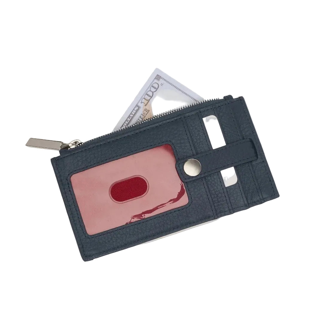 Navy blue wallet with a card holder on a white background