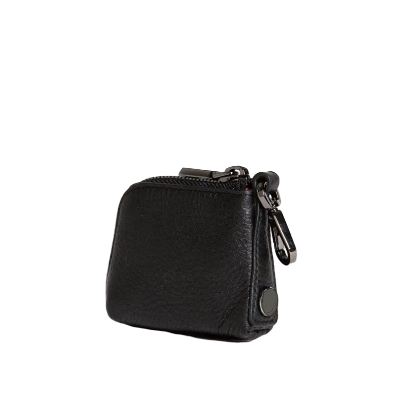Black leather coin purse on a white background