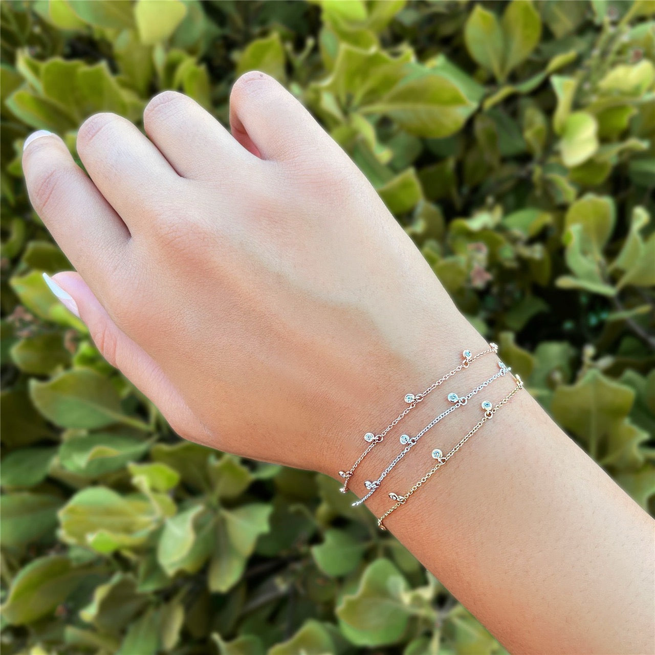 Bracelet with Bezel Set Diamond Dangles in 14KW