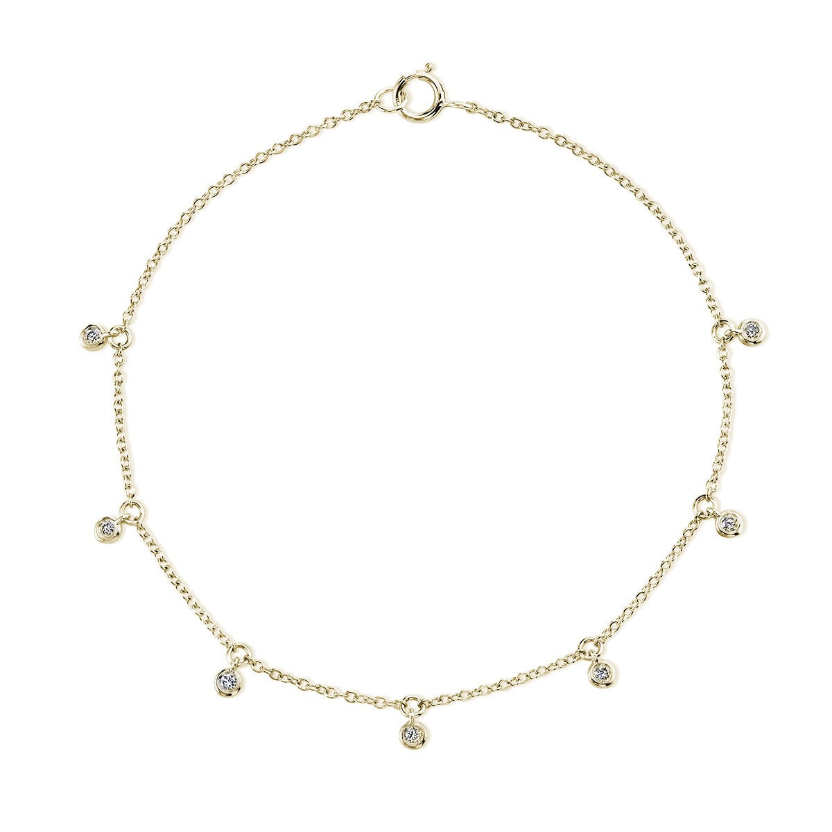 Bezel Set Diamond Dangles Chain Bracelet  in 14KY