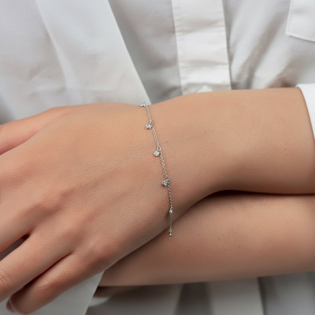Bracelet with Bezel Set Diamond Dangles in 14KW