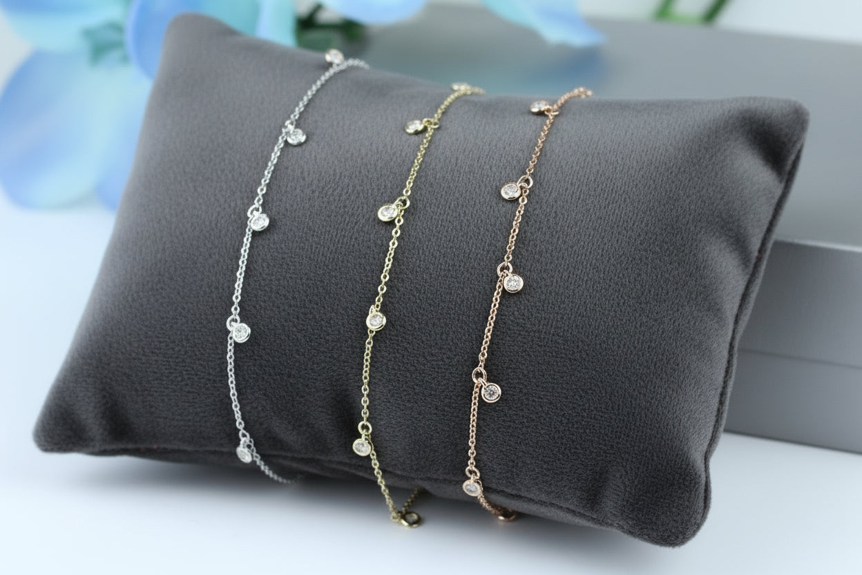 Bracelet with Bezel Set Diamond Dangles in 14KW