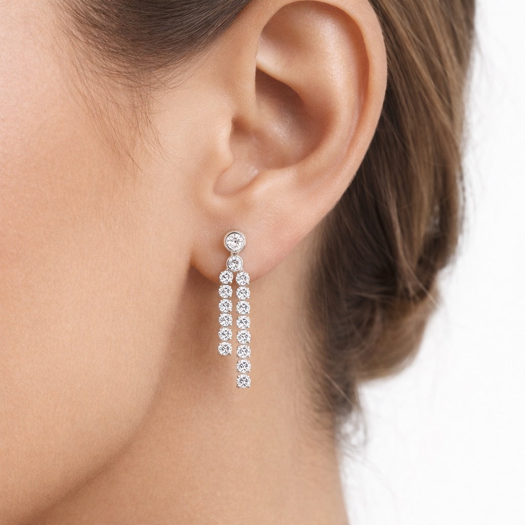 2 Line Diamond Dangle Earrings in 14KW