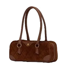 Brown quilted handbag on a white background
