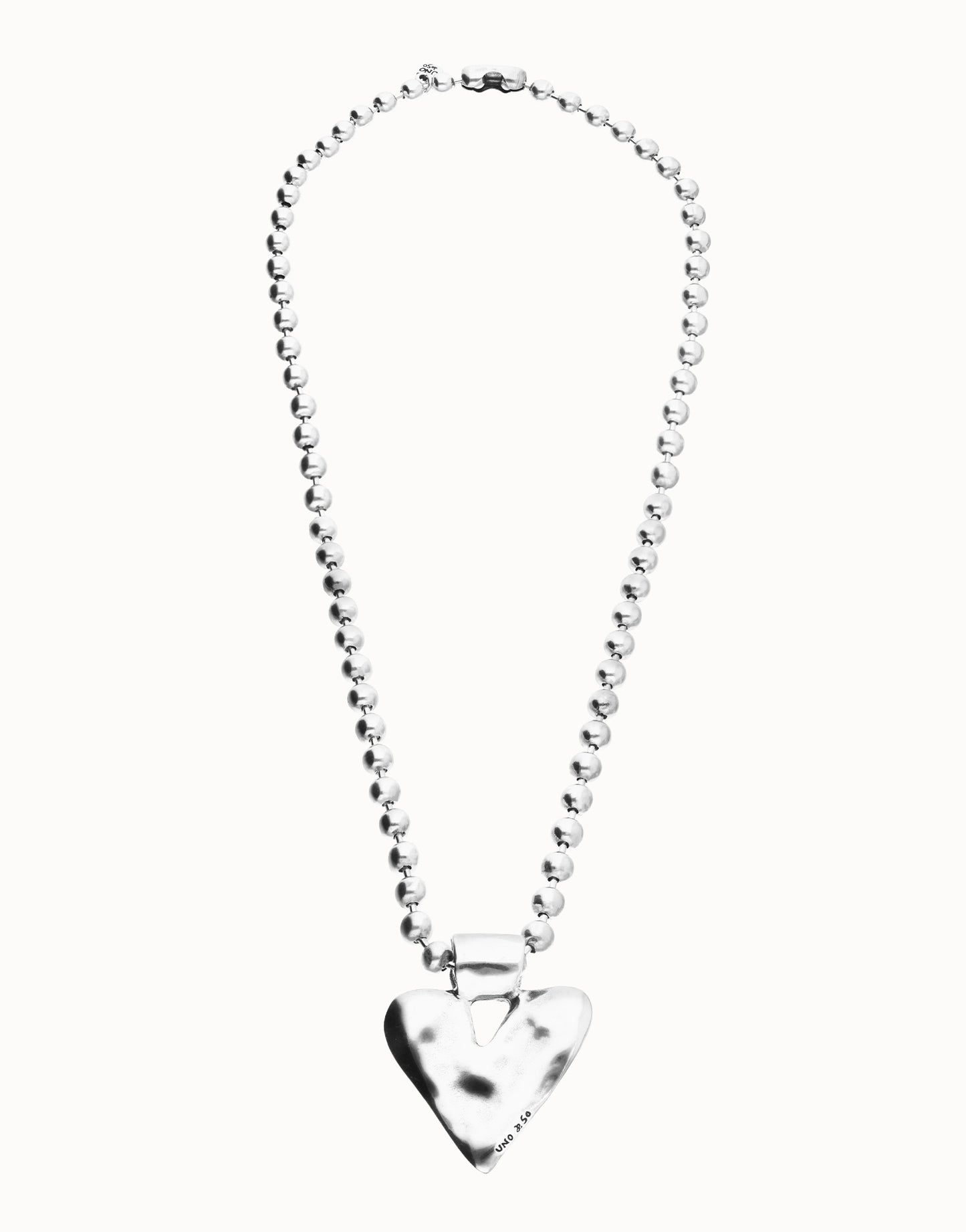 Uno de 50 Long Silver Bead Necklace with Silver Heart Charm