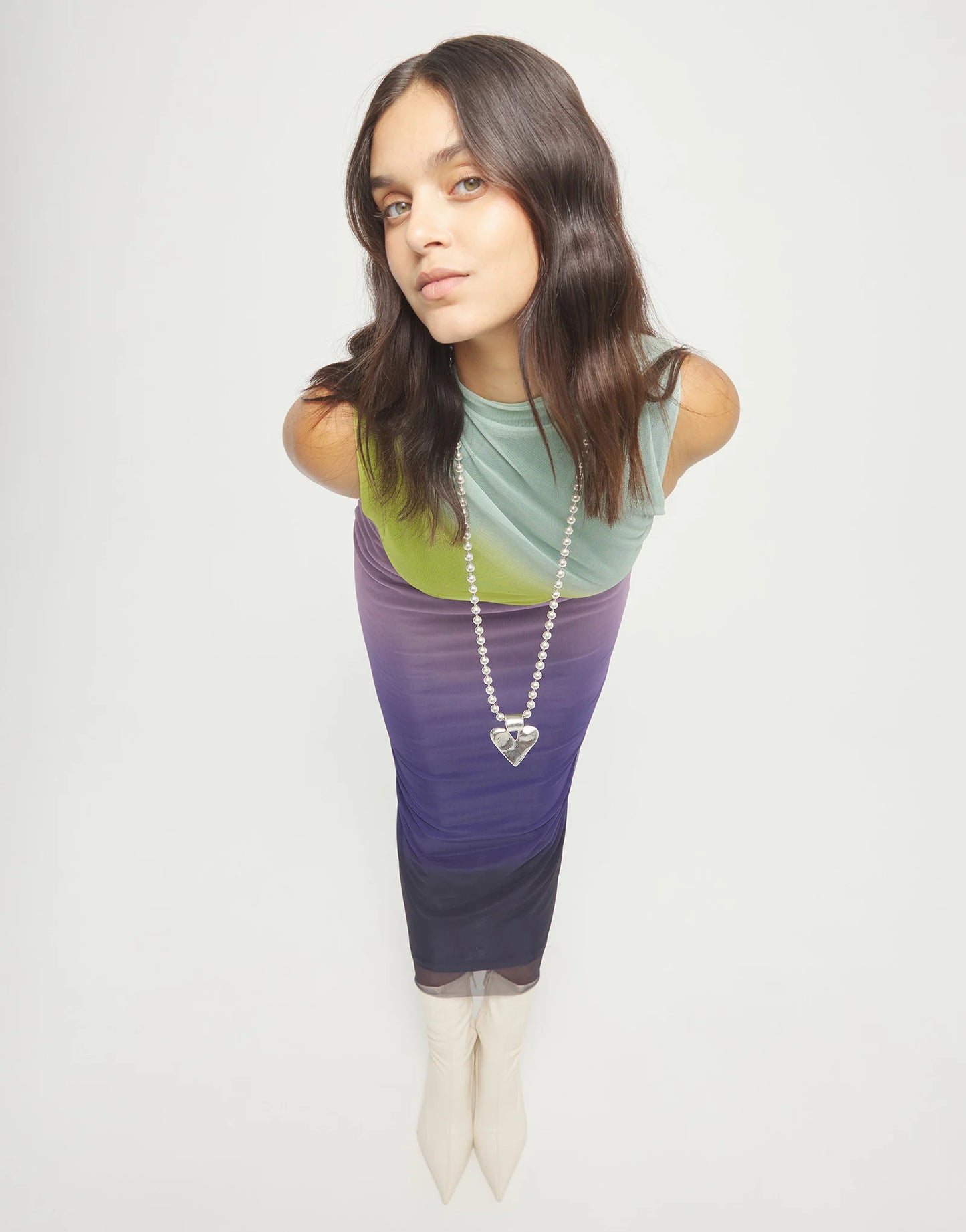 Uno de 50 Long Silver Bead Necklace with Silver Heart Charm