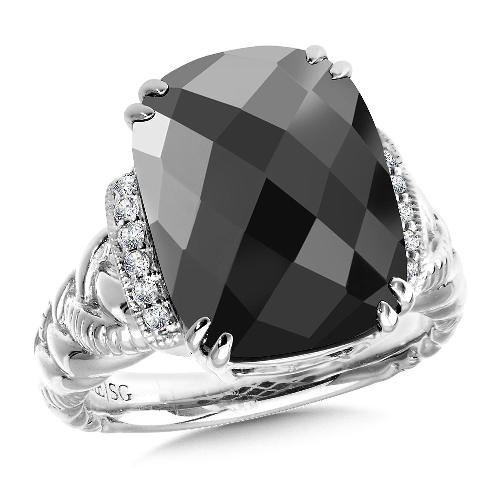 Onyx Checkerboard Ring in Sterling Silver