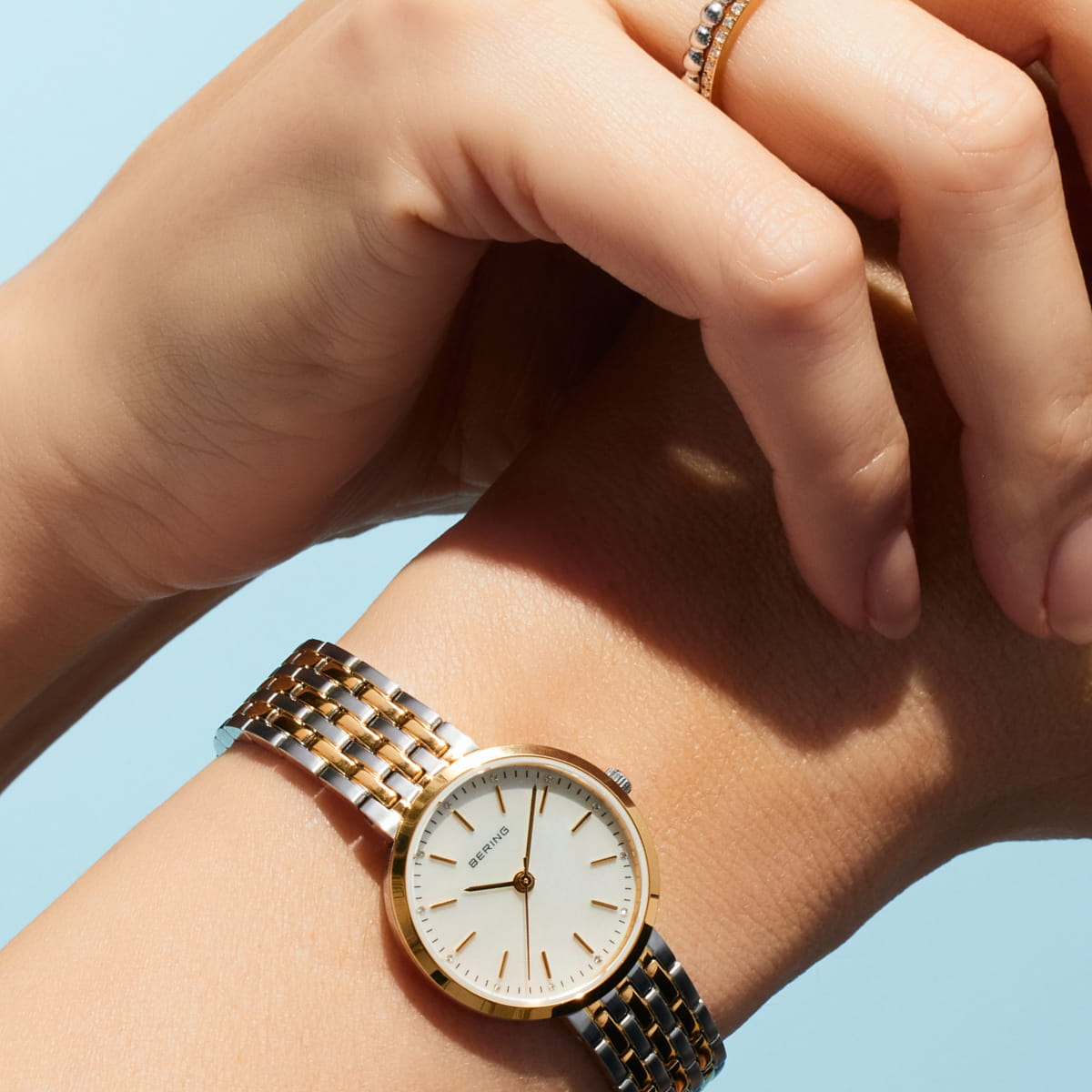 Ladies Mother of Pearl Watch with a Two Tone Band
