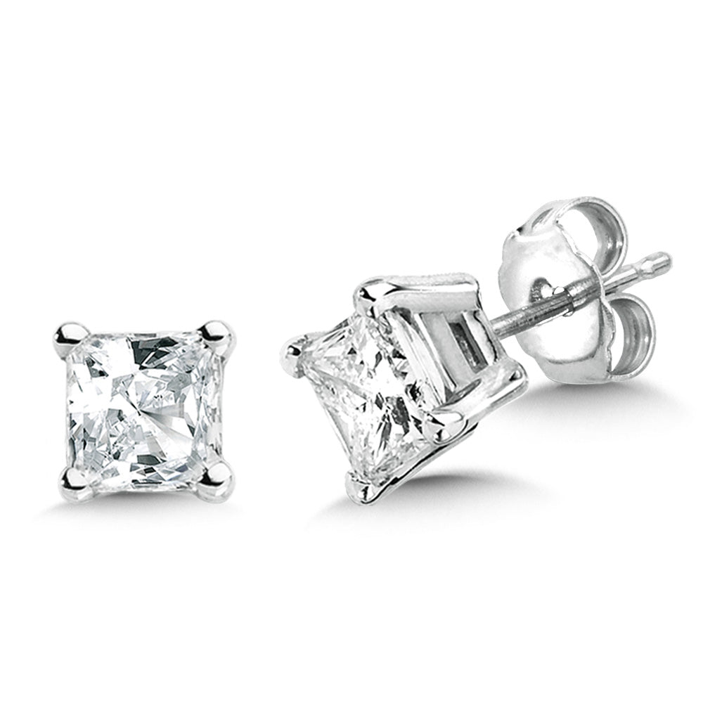 0.75ct Princess Cut Lab-Grown Diamond Stud Earrings in 14K White Gold