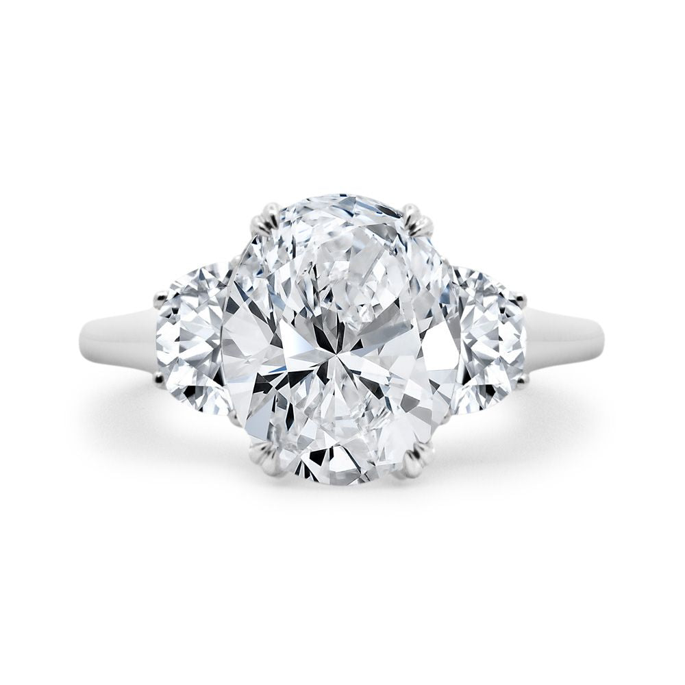 3 Stone Lab Diamond Engagement Ring with Oval & Half Moon Sides in 14KW