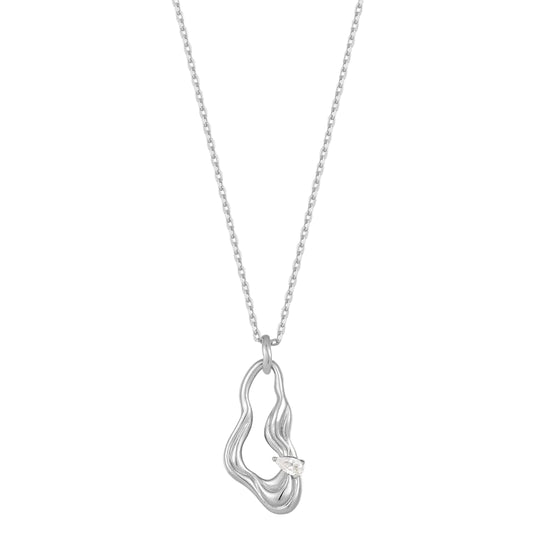 Twisted Wave Drop Pendant Necklace in Silver