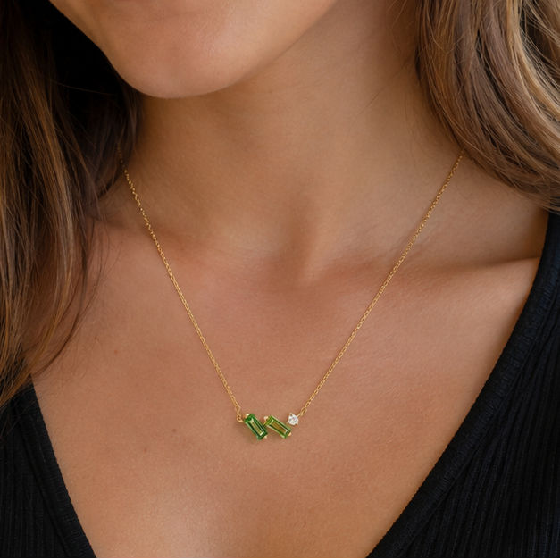 14KY Gold Tourmaline and White Sapphire Necklace