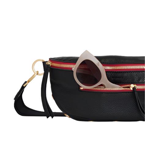 CHARLES CROSSBODY in Black/Gold with Red Zip