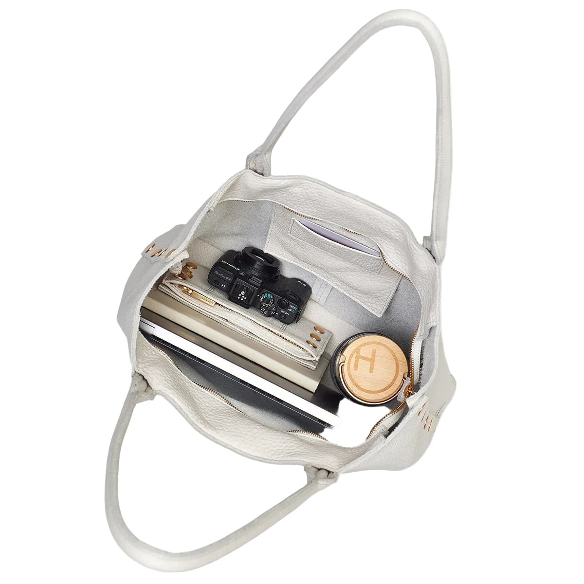 OLIVER ZIP Tote Bag in Calla Lily White/ Gold