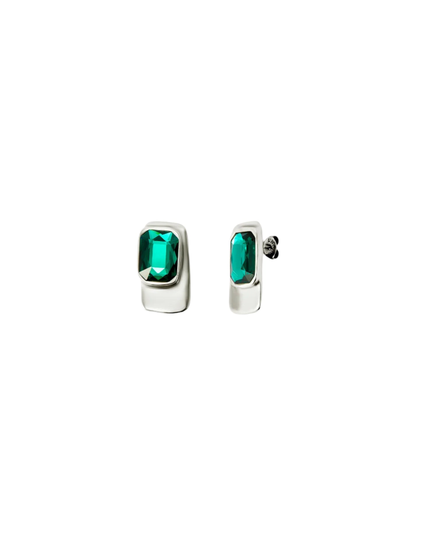 Sterling Silver-Plated Rectangular-Shaped Earrings with Green Crystal