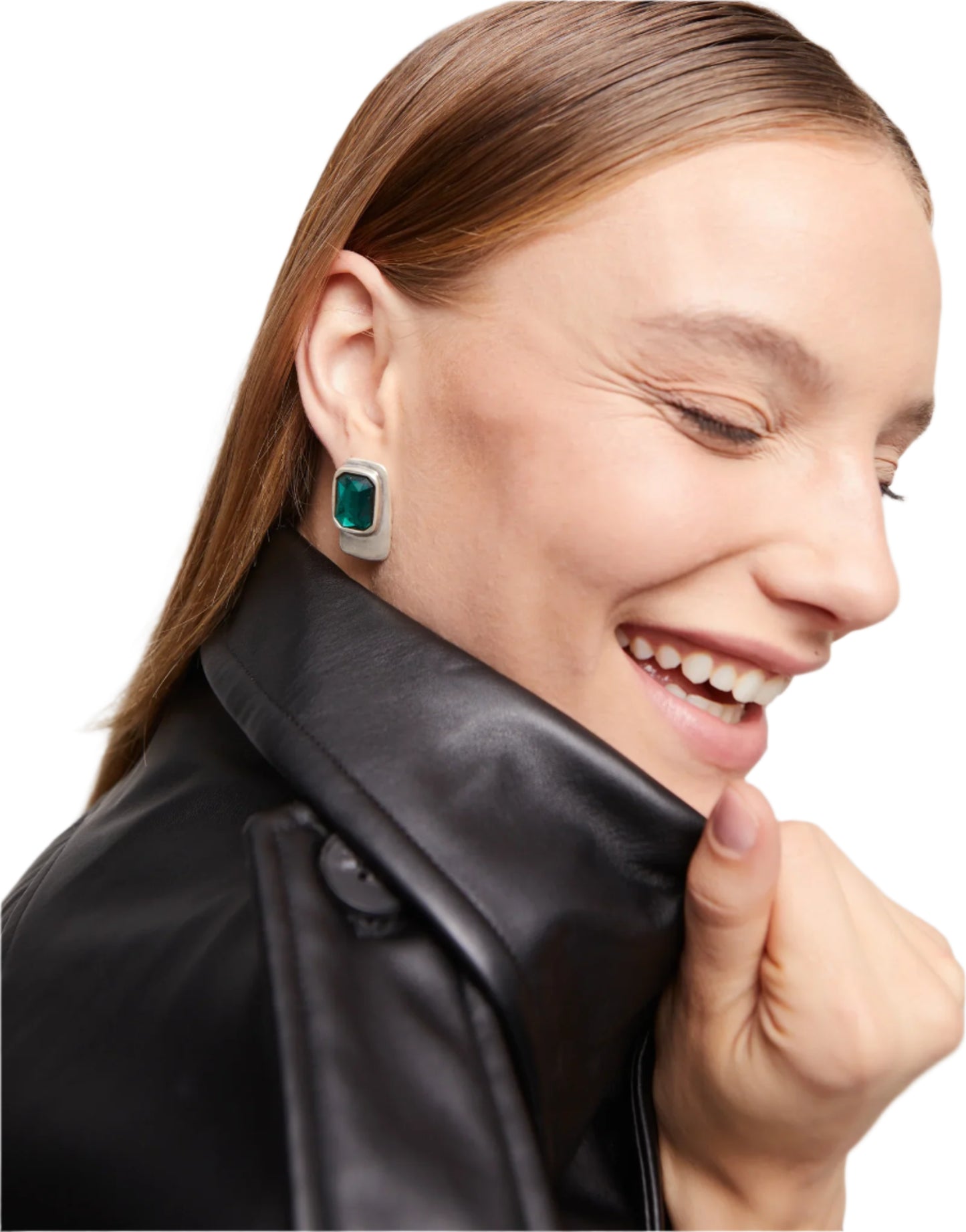 Sterling Silver-Plated Rectangular-Shaped Earrings with Green Crystal