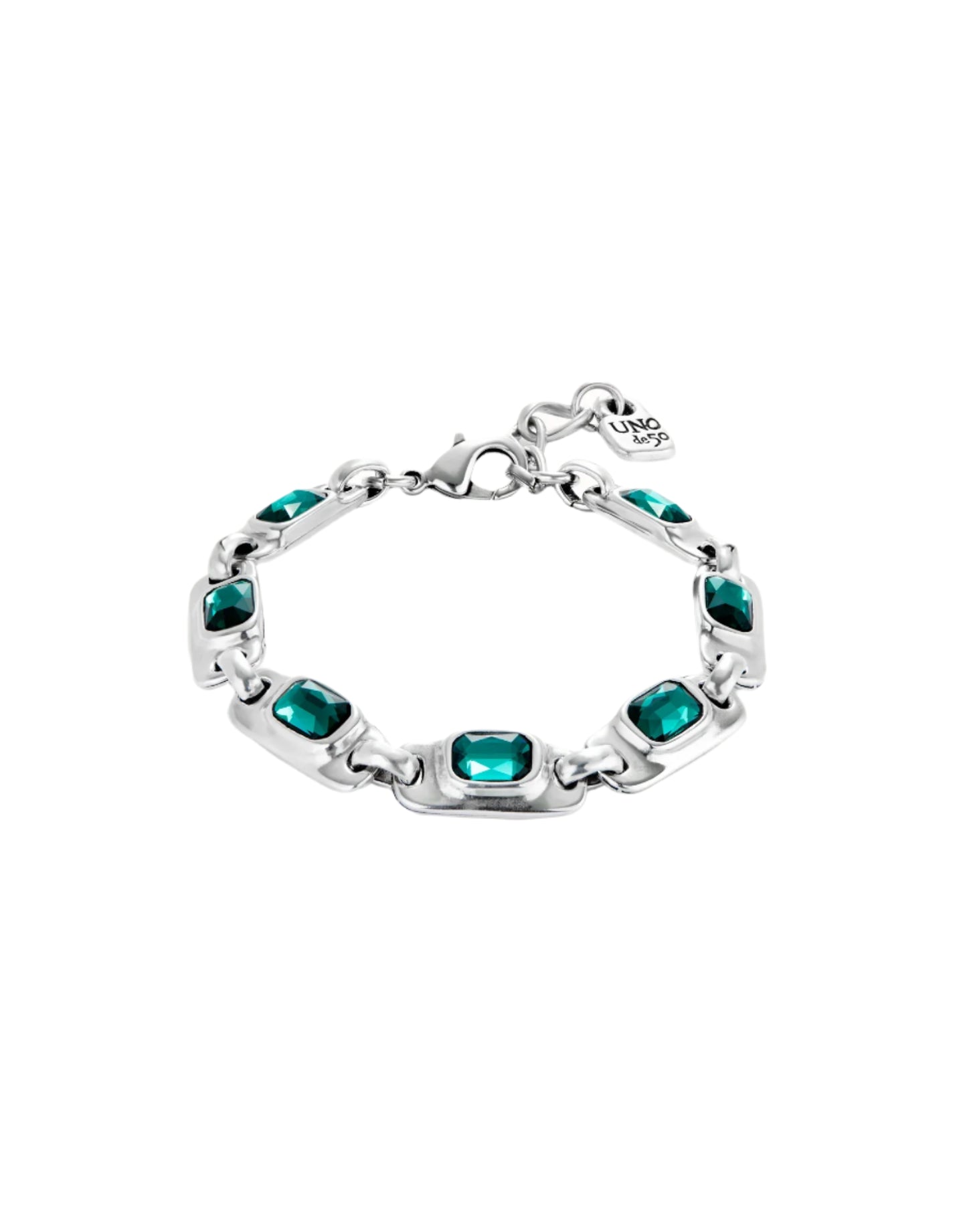 Silver Plated Link Bracelet with Green Crystals