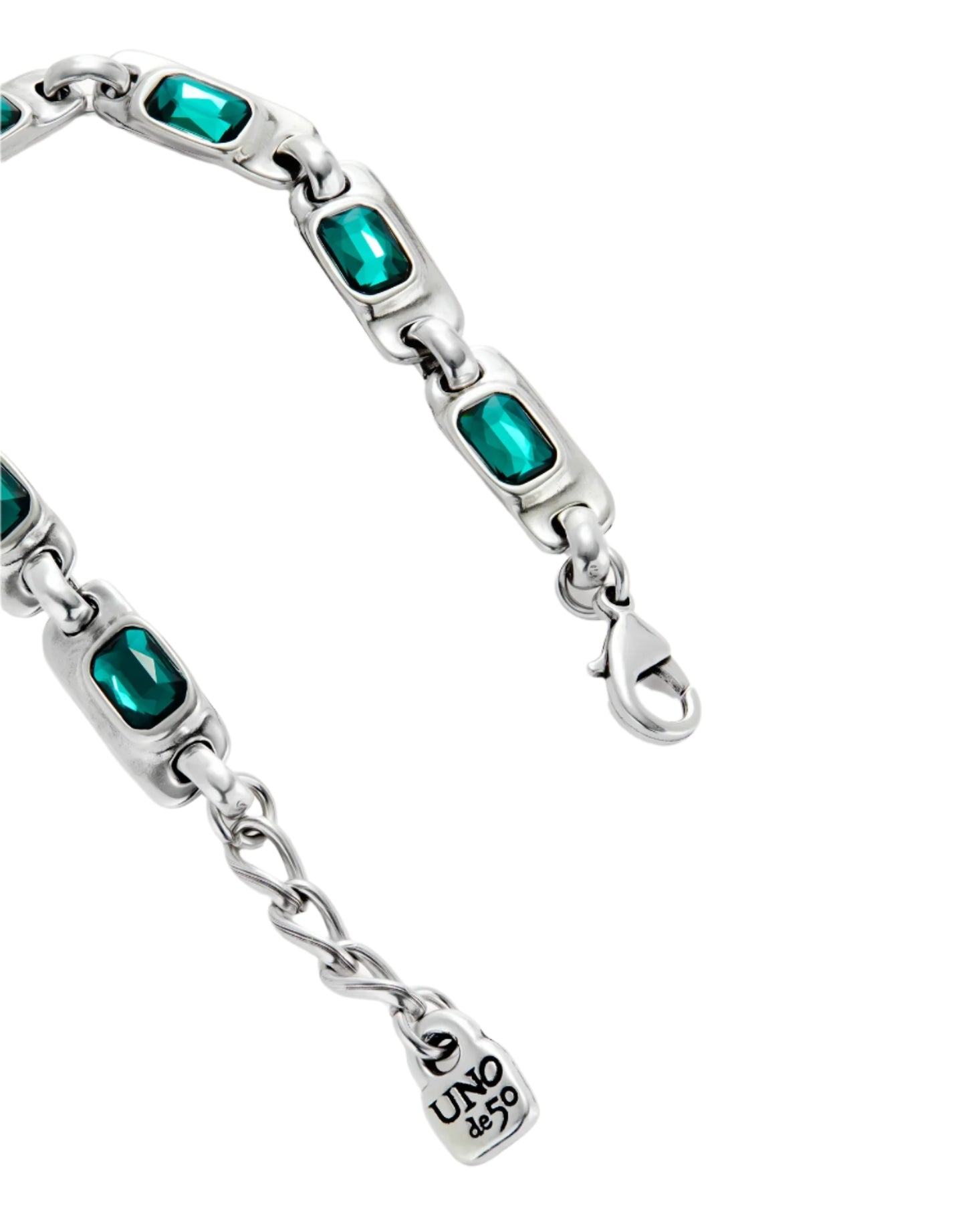 Silver Plated Link Bracelet with Green Crystals