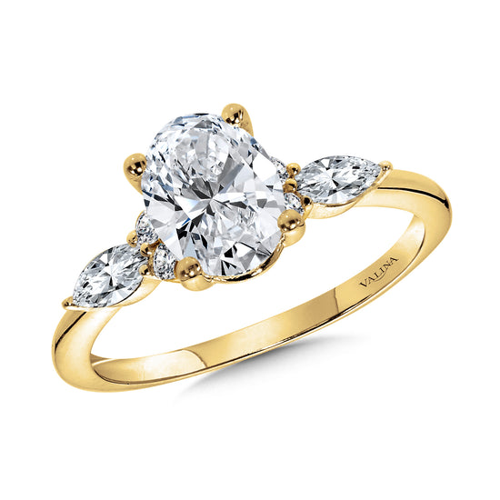 Oval Center Engagement Ring w/ Pear-shape and Round Diamond Accents