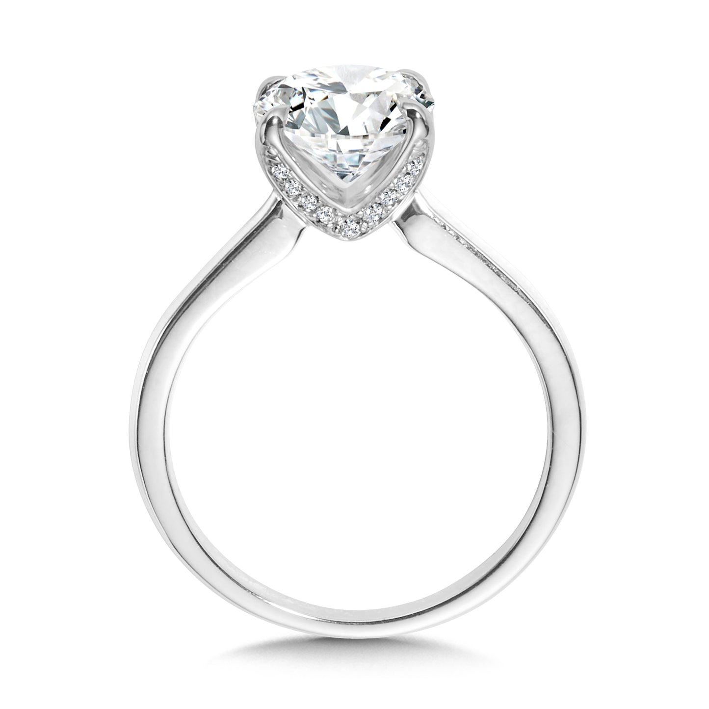 Classic 14kt White Gold Solitaire Setting w/ Embellished Prong Crown
