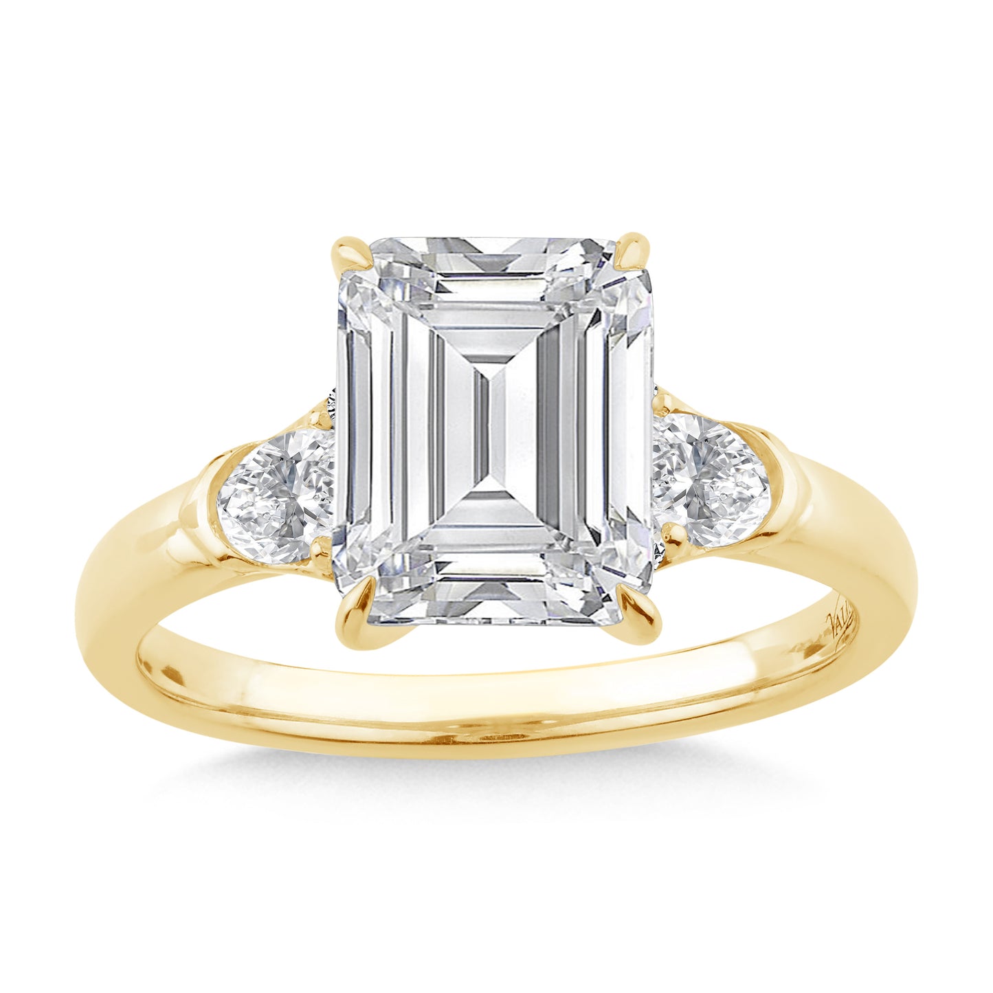 Emerald Solitaire Engagement Ring w/ Round Side Accents